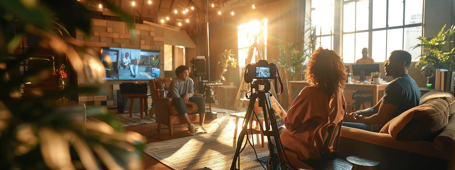 a builder hosting a live q&a session on social media, engaging with an attentive audience while encouraging user-generated content and online community participation.