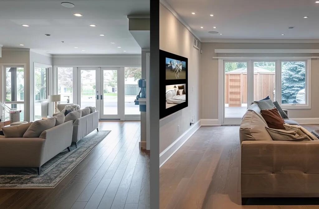 a builder showcasing a stunning before-and-after project photo, surrounded by happy customers providing glowing testimonials, expertly positioned with industry insights and engaging video content to attract potential clients.