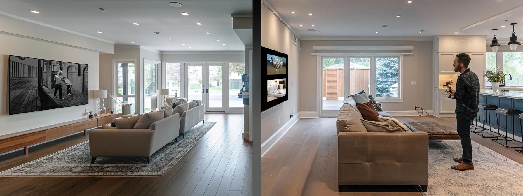 a builder showcasing a stunning before-and-after project photo, surrounded by happy customers providing glowing testimonials, expertly positioned with industry insights and engaging video content to attract potential clients.