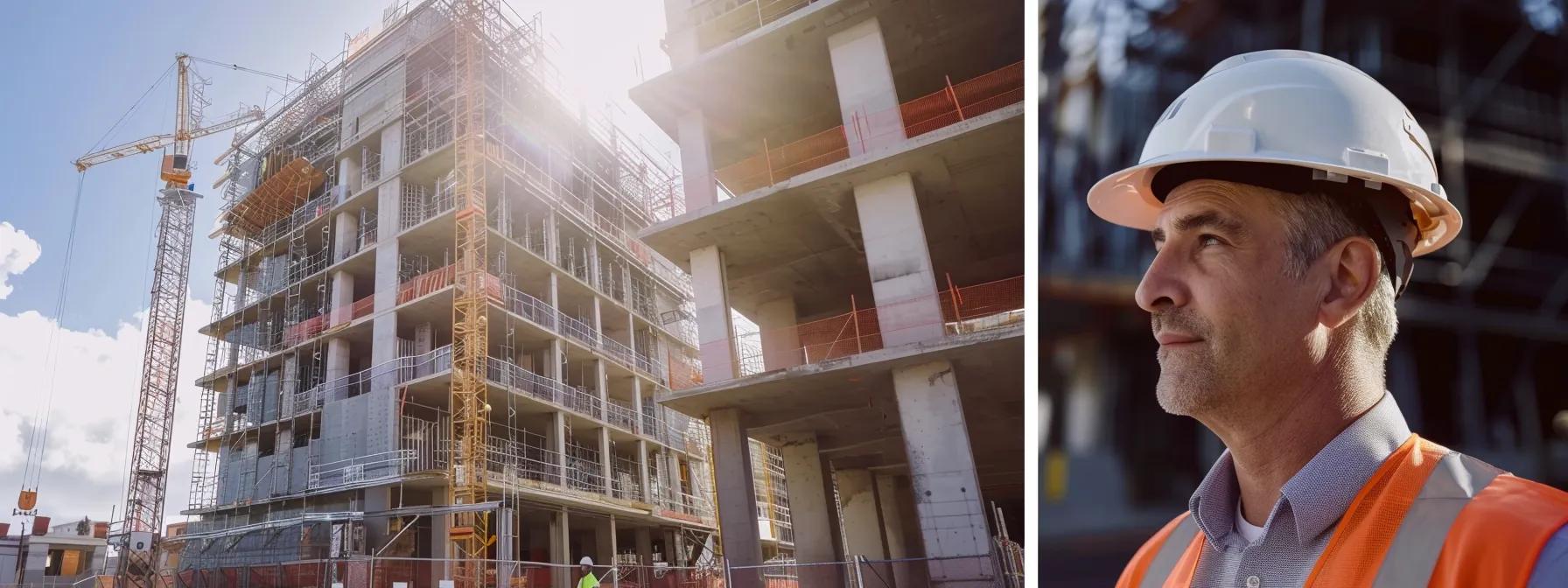 a polished, modern landing page layout featuring testimonials and case studies, with simple navigation and prominent contact details for construction ads.