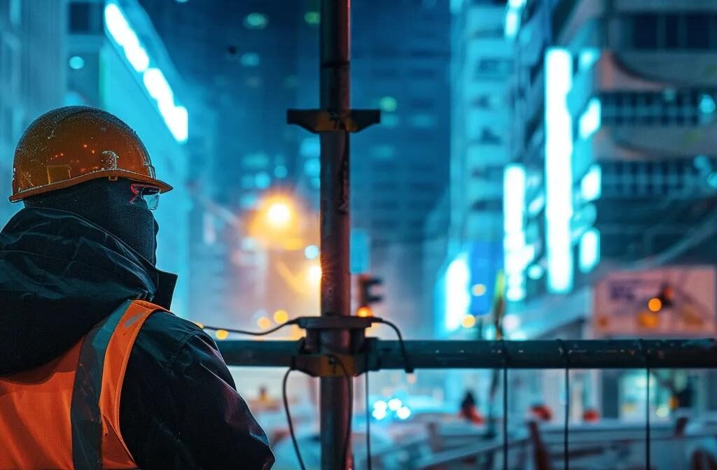 a construction worker showcasing their latest project on a visually engaging social media platform, connecting with potential clients and industry professionals.