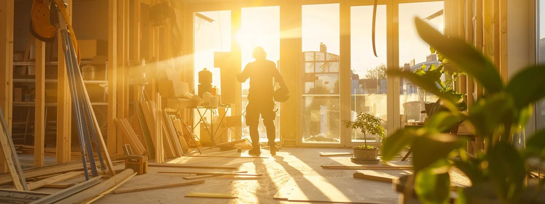 a construction company showcasing their projects on social media, engaging with customers and driving word-of-mouth in the home improvement industry.