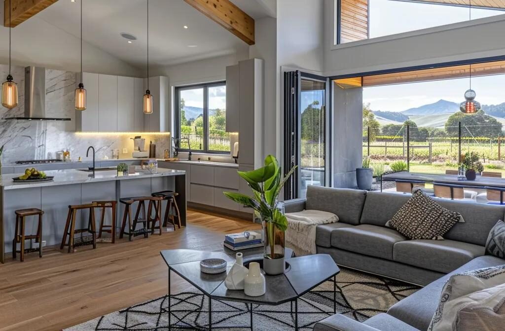 a construction firm showcasing a stunning completed project on social media to engage with potential clients and establish industry leadership.