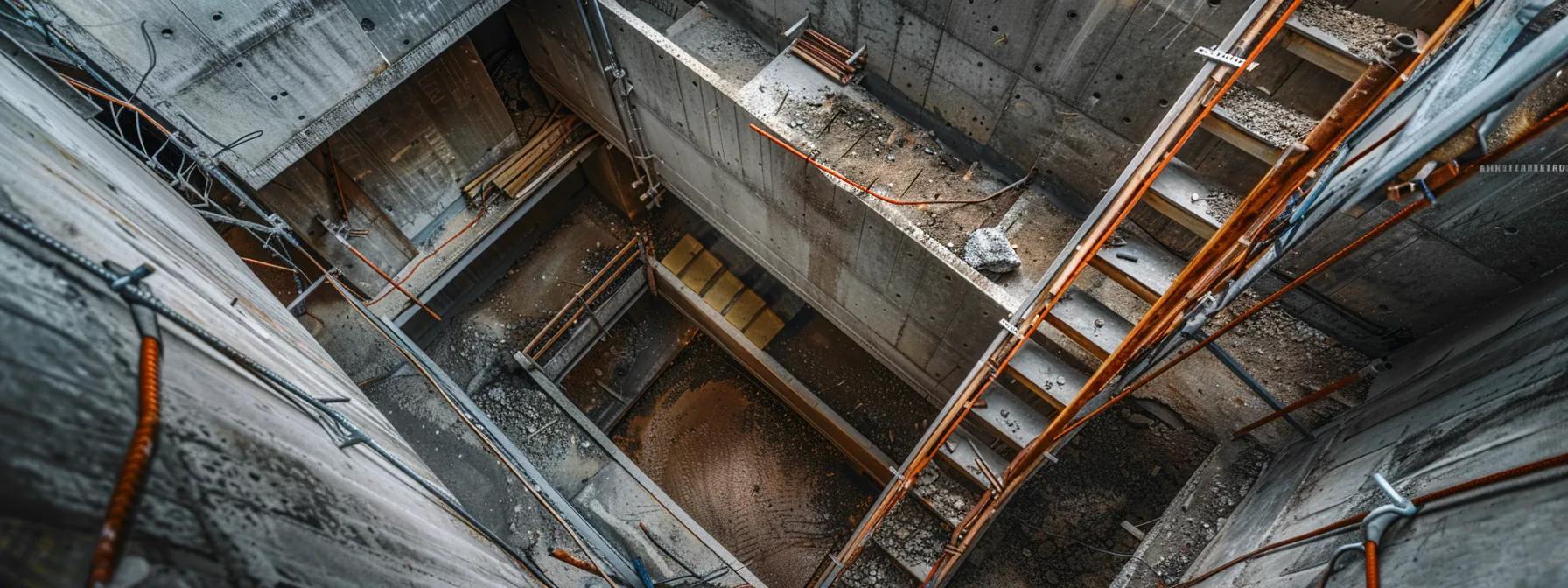 a construction firm's website plummeting down a staircase of low-quality backlinks as a caution against buying links.