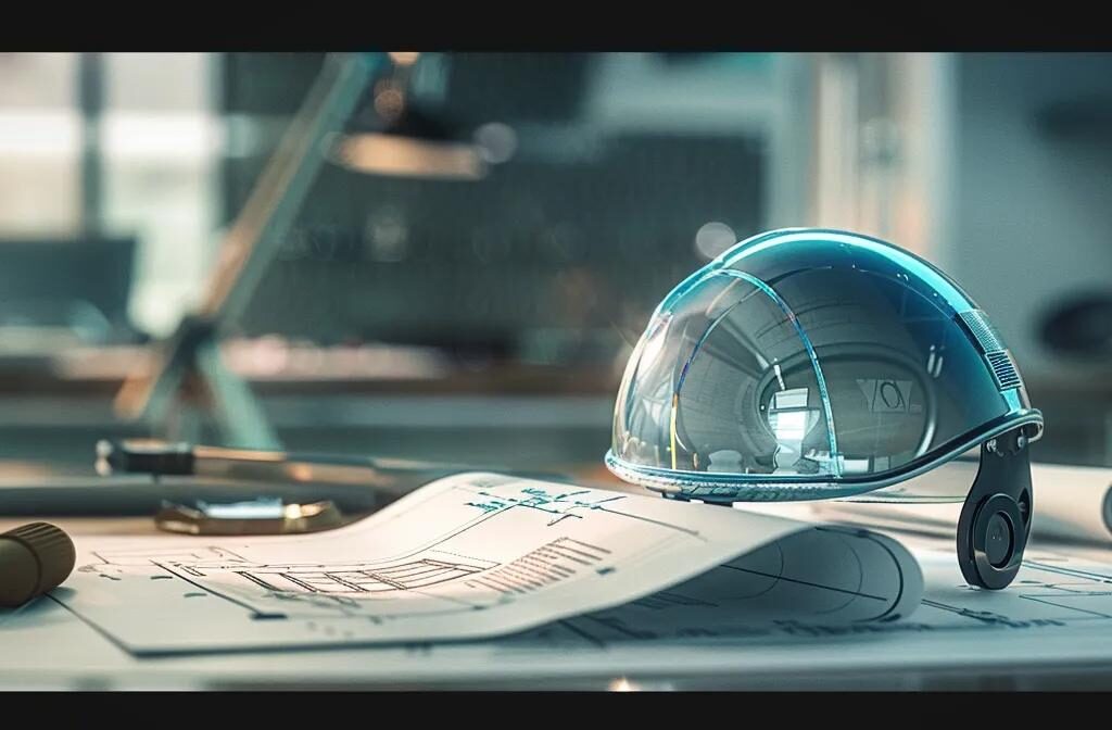 a construction helmet adorned with elegant tools and blueprints, symbolizing precision and expertise in crafting the perfect logo for a construction business.