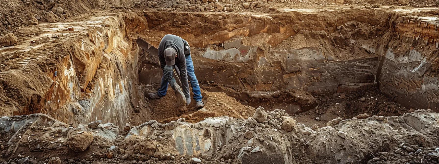 a construction worker carefully placing a strong foundation for a sturdy building, symbolizing the importance of adhering to best practices in link building for construction firms.