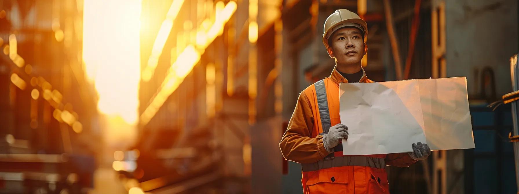 a construction worker holding a sign with a clear value proposition, surrounded by targeted client groups segmented by their specific needs.