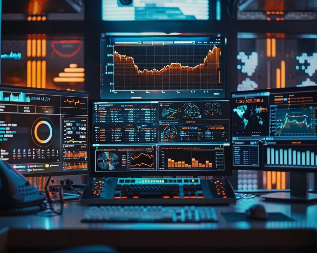 a dynamic and sleek digital marketing workspace showcases a vibrant dashboard filled with engaging analytics and graphs, emphasizing the powerful impact of pay-per-click management services on maximizing roi.