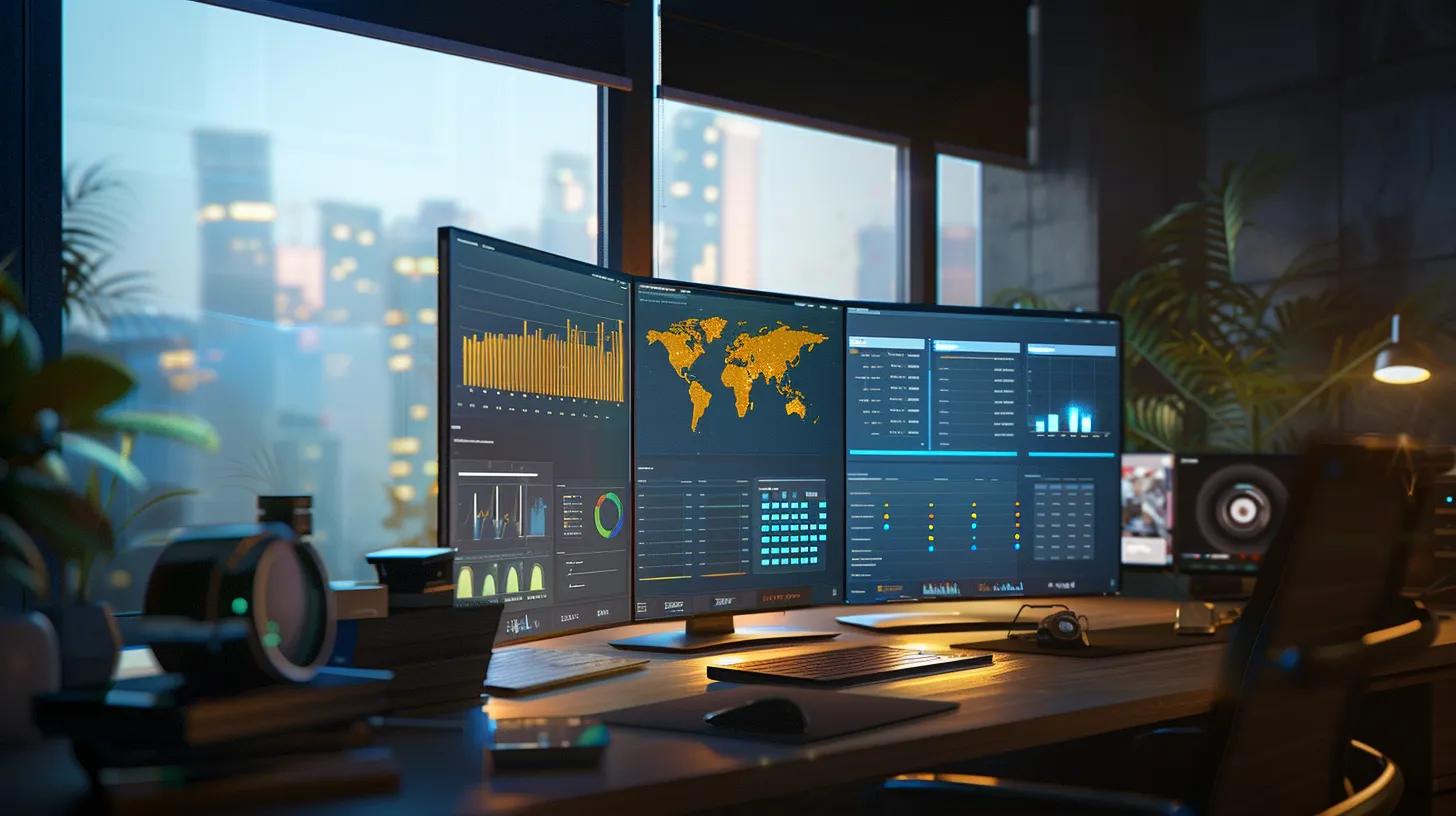 a dynamic workspace showcasing digital marketing tools, featuring vibrant screens displaying crm dashboards, seo analytics, and engaging social media feeds, illuminated by soft natural light filtering through a large window.