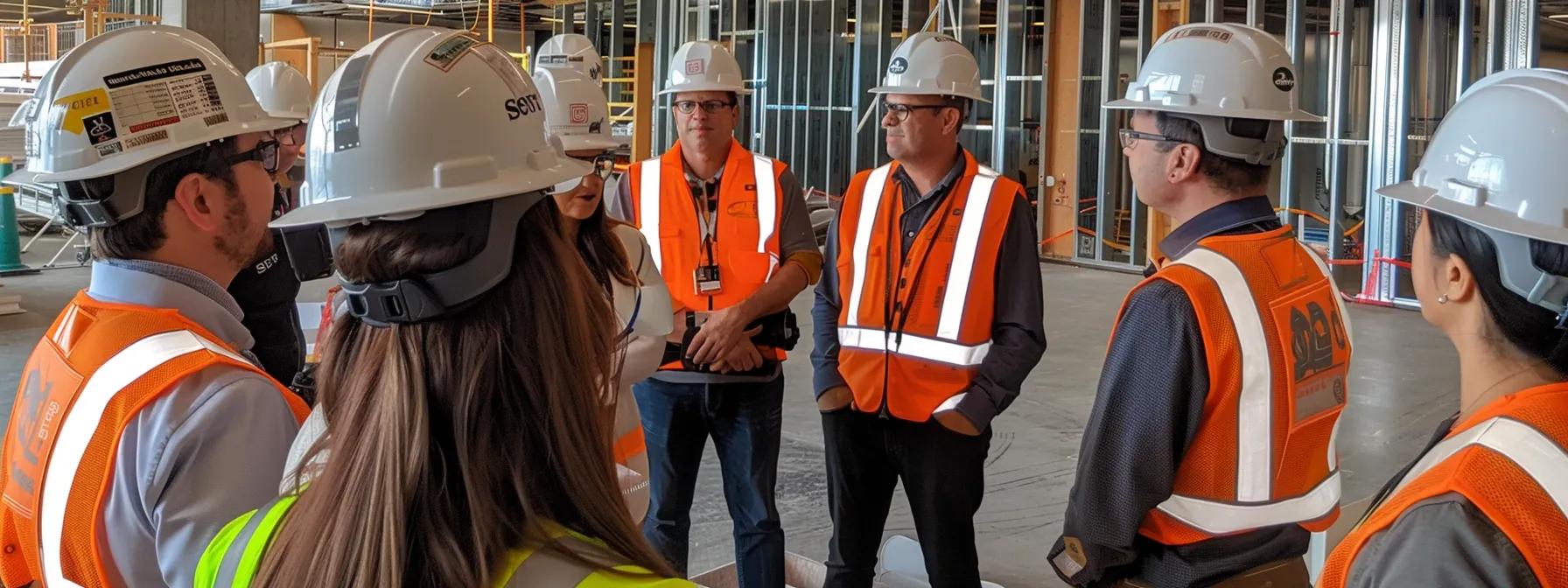 a group of construction professionals engaging in an online forum, discussing sustainability and problem-solving strategies while sharing industry expertise on social media.