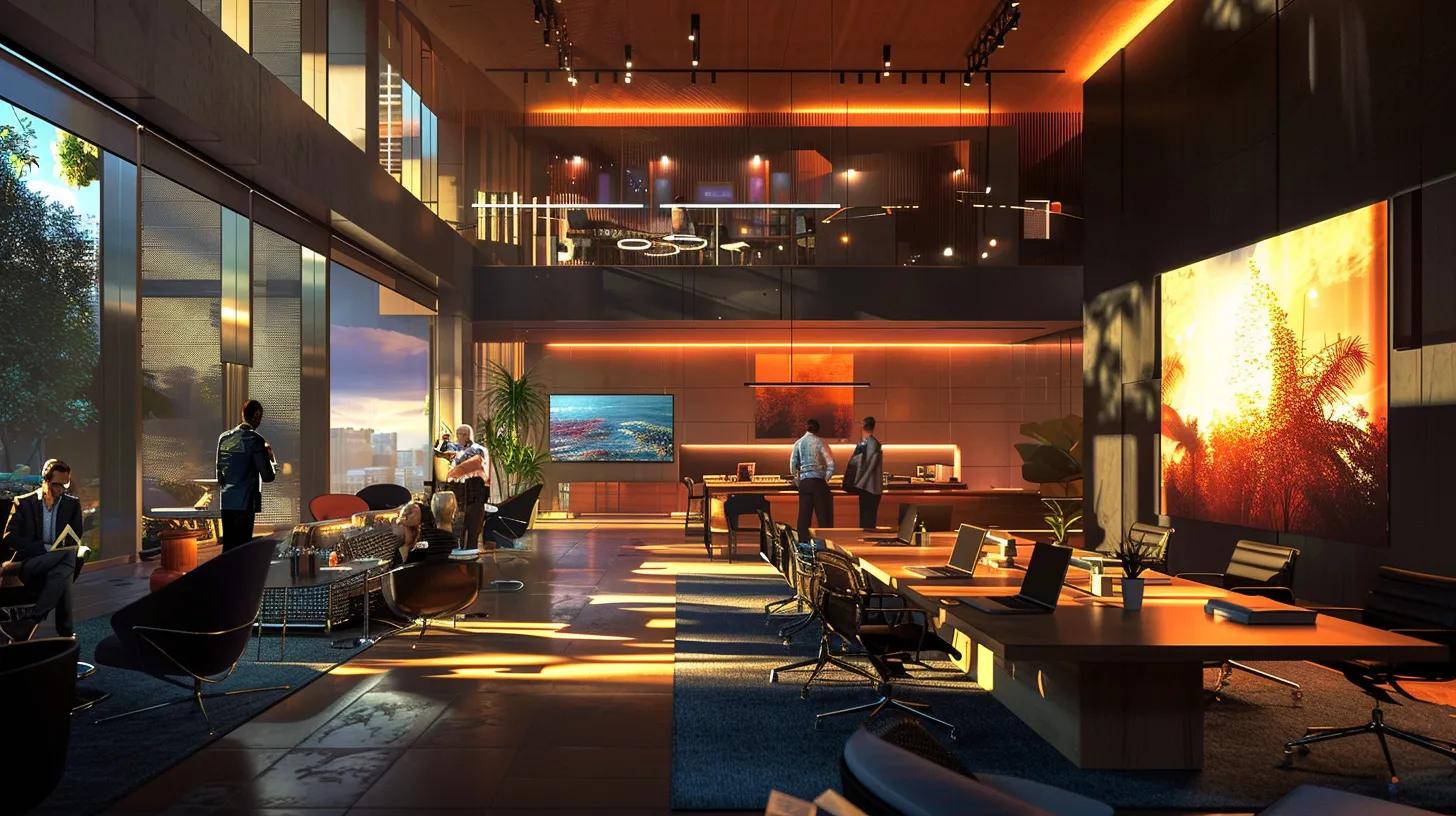 a vibrant corporate workspace filled with diverse team members collaborating around a central table, embodying unity and engagement while visually portraying the alignment of brand identity with core values through inspiring artwork and natural light.