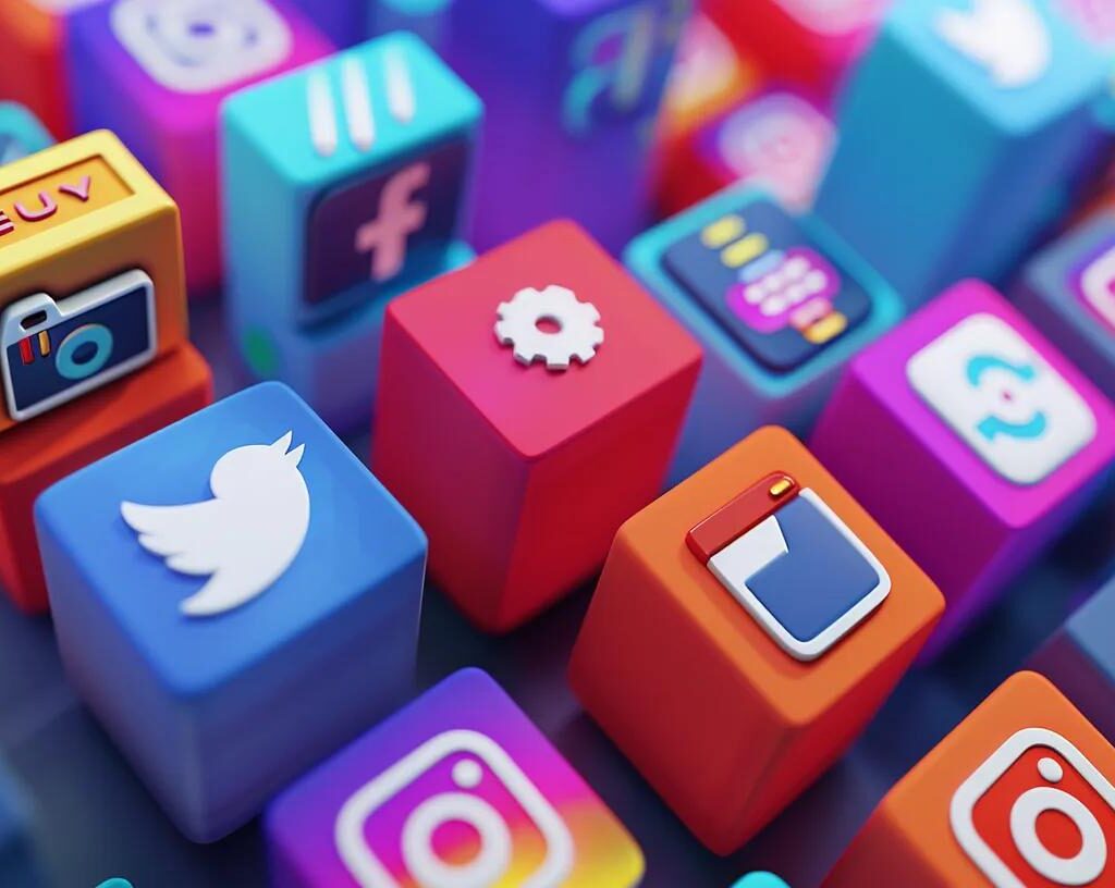 a vibrant digital landscape showcases interconnected social media icons and sleek analytics graphs, symbolizing the dynamic and cohesive online brand identity essential for successful market presence.