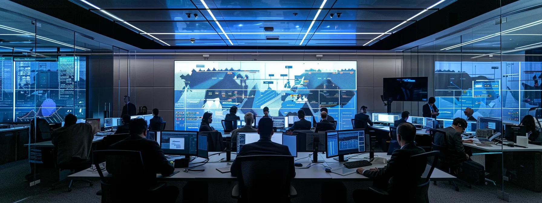 an intense business meeting in a bright, modern office conference room where executives analyze digital strategy effectiveness using multiple screens displaying various marketing analytics tools.