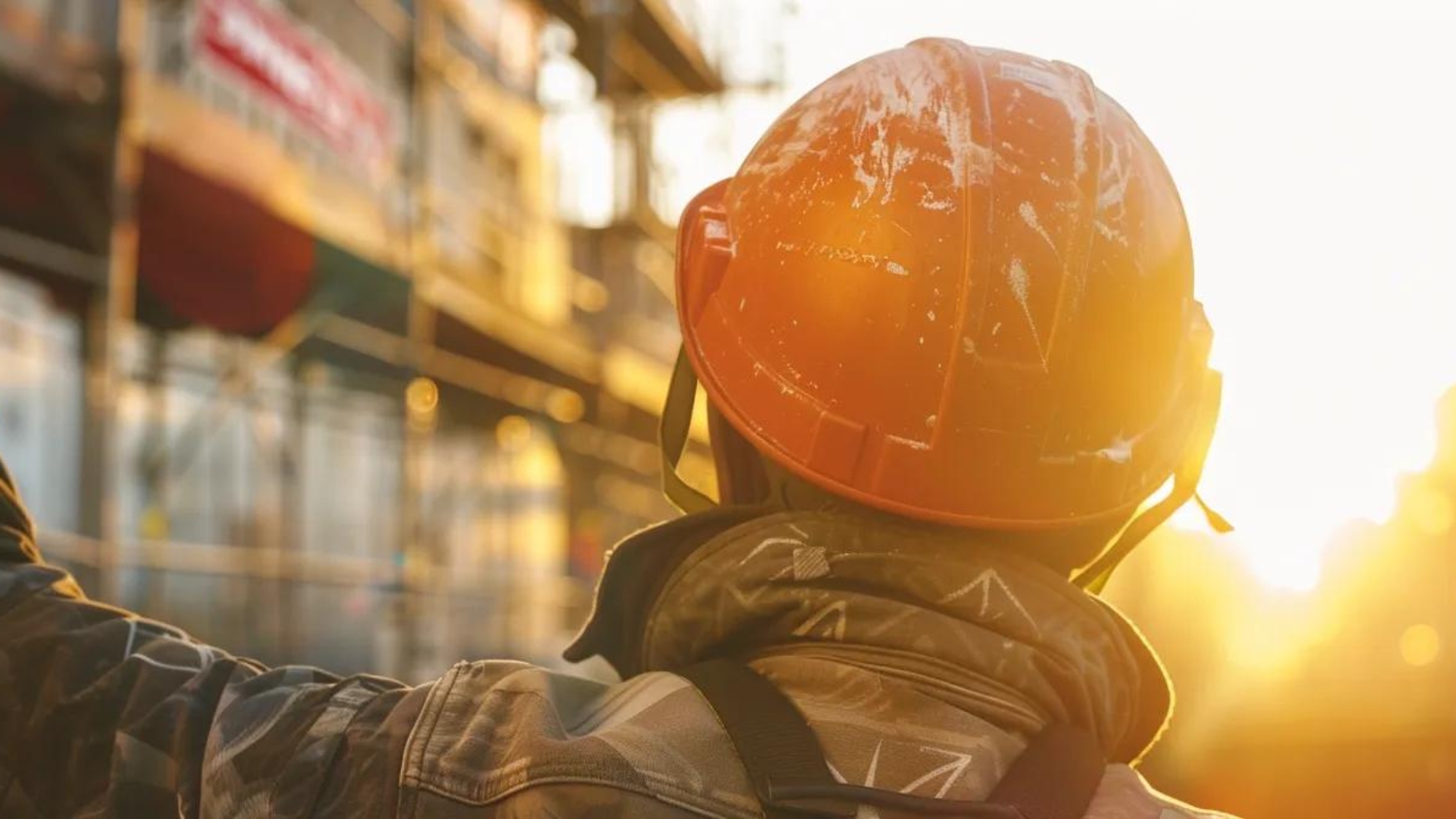 a construction worker proudly displaying a logo-emblazoned hard hat, showcasing effective branding strategies for contractor success.