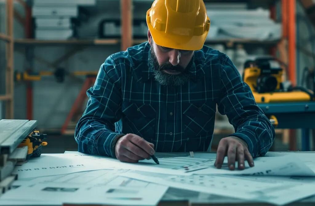 a contractor studying charts and graphs depicting brand recognition and customer engagement.