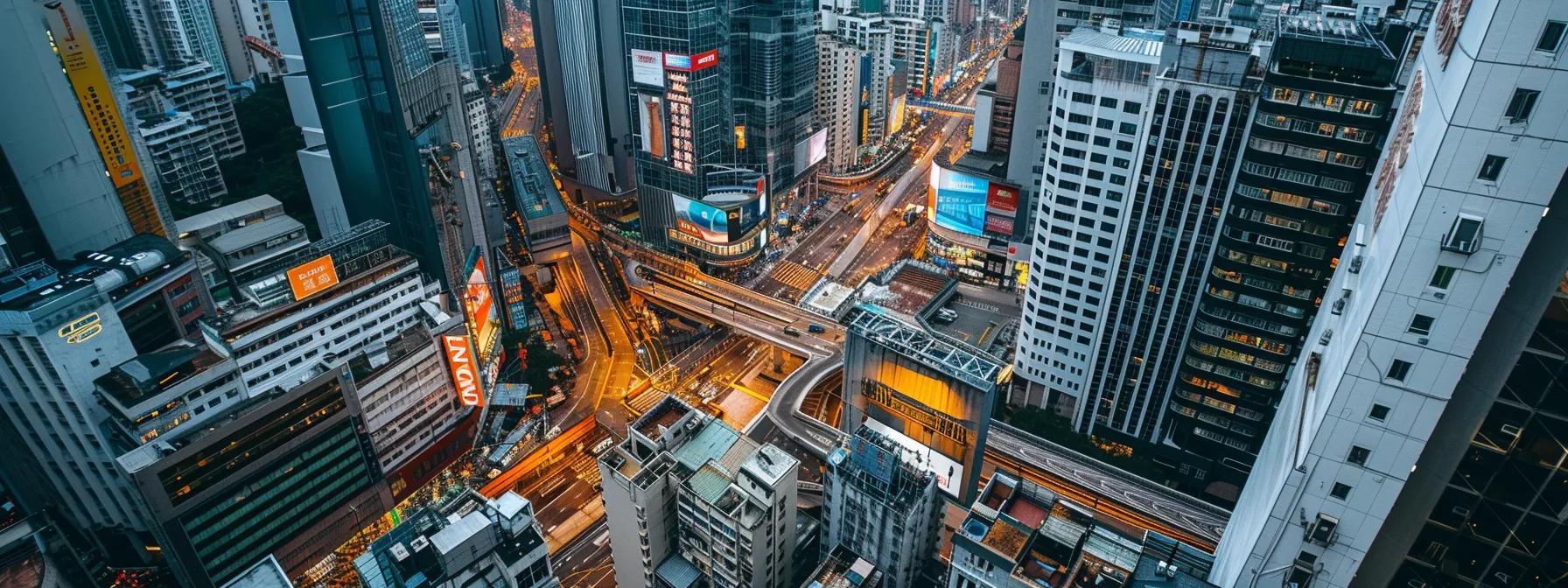 a construction firm's logo displayed prominently on a digital billboard in a bustling cityscape.