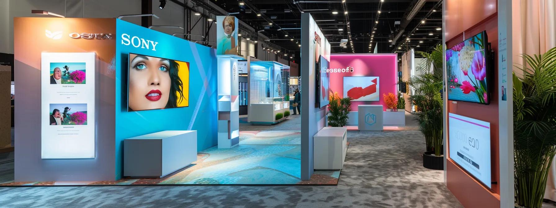 a tradeshow booth with bold signage displaying customer testimonials and successful case studies, highlighting clear and concise communication materials to draw in leads.