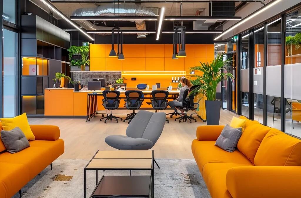 vibrant construction consultant sending personalized emails to potential clients in a modern office setting.