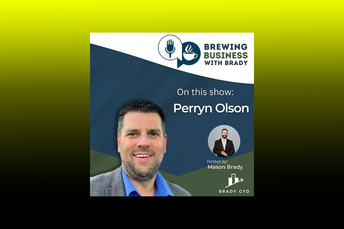 Perryn Olson featured on "Brewing Business with Brady" podcast, discussing marketing strategies for construction businesses, hosted by Mason Brady.