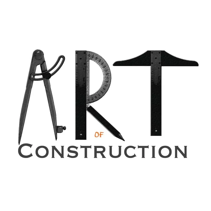 Art of Construction logo featuring drafting tools like a compass, protractor, and ruler, symbolizing innovation and strategy in the construction industry.