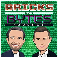 Bricks and Bytes podcast logo featuring cartoon hosts discussing construction and technology trends in the AEC industry.
