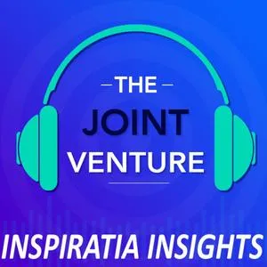 Podcast cover art for "The Joint Venture," featuring headphones and the title prominently displayed, focused on infrastructure and renewable energy topics in the construction sector.
