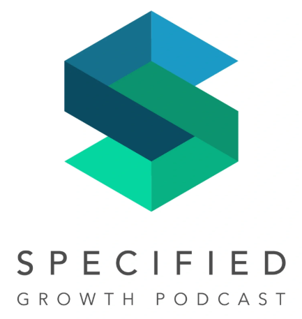 Logo of the Specified Growth Podcast featuring a geometric design with blue and green colors, representing insights into construction industry growth and challenges.