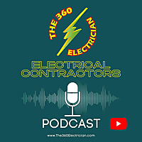 The 360 Electrician Podcast logo featuring a microphone, lightning bolt, and text emphasizing marketing advice for electrical contractors.