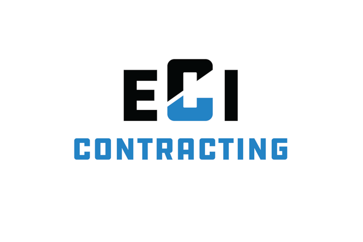 ECI Contracting logo featuring bold black and blue letters, representing construction marketing services by AltCMO.
