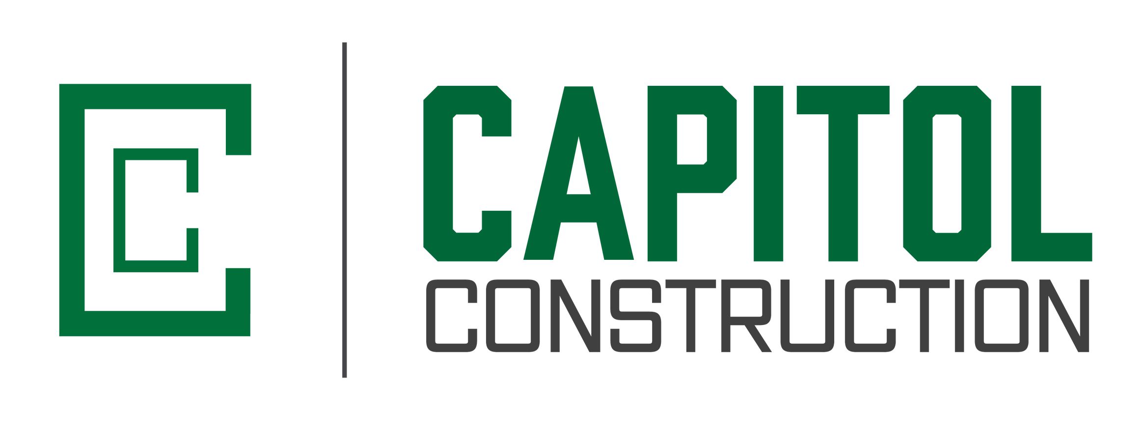 Capitol Construction logo featuring a stylized "C" and the words "CAPITOL" in bold green letters and "CONSTRUCTION" in gray, representing AltCMO's focus on construction marketing services.