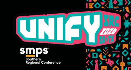 UNIFY 2026 theme graphic for SMPS Southern Regional Conference, featuring bold text and colorful geometric patterns.
