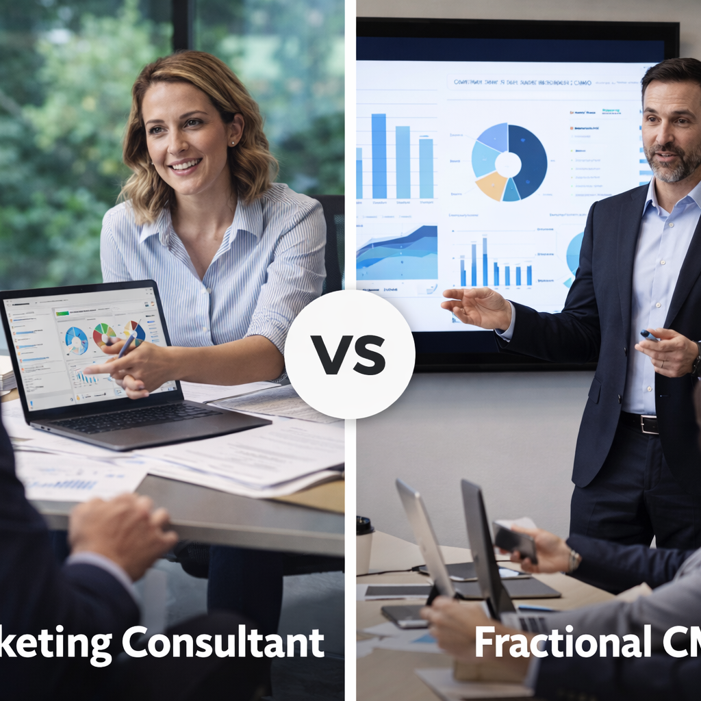 Marketing consultant vs fractional CMO explained. Discover the key differences, responsibilities, costs, and when to hire each for your business growth.
